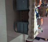 Wooden and steel table with storage 2 years used